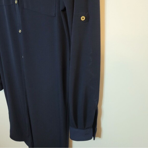Calvin Klein Navy Blue Gold Button Roll Tab Long Sleeve Shirt Dress Size 4 - Picture 6 of 12